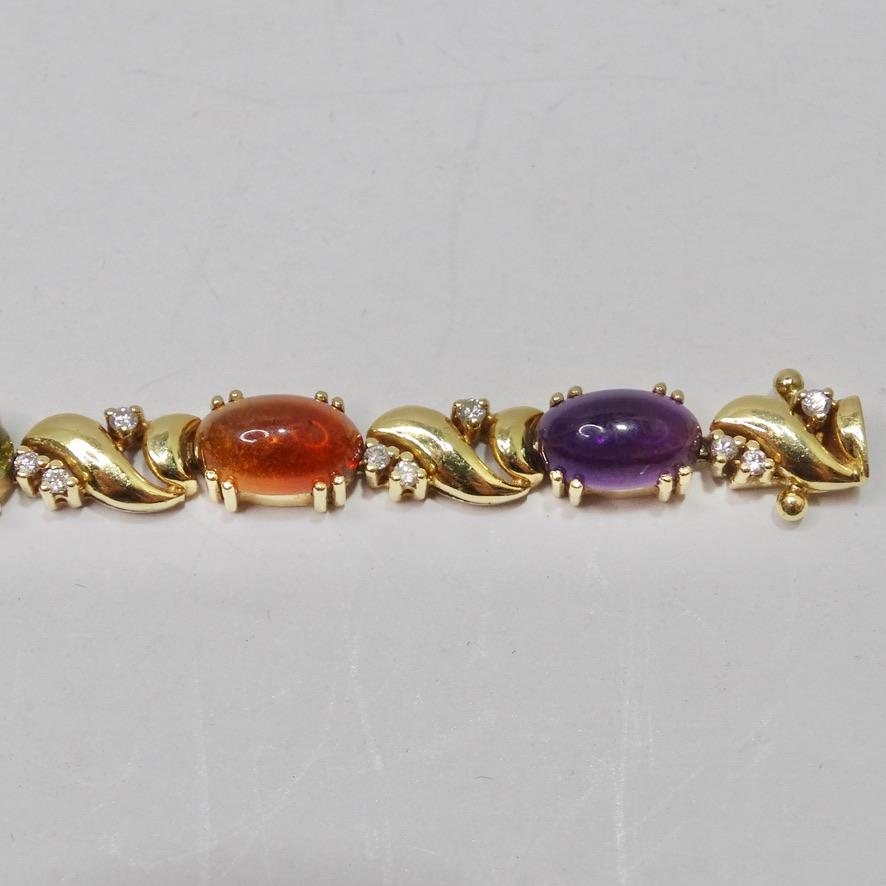 Women's or Men's Multi Gem Cabachon, Tourmaline and Aquamarine Diamond Bracelet 1980s