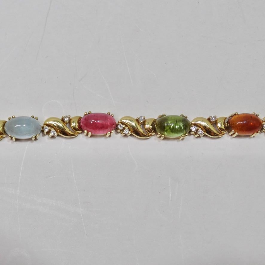 Multi Gem Cabachon, Tourmaline and Aquamarine Diamond Bracelet 1980s For Sale 1