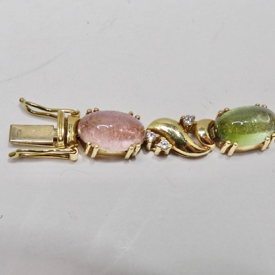 Multi Gem Cabachon, Tourmaline and Aquamarine Diamond Bracelet 1980s For Sale 2