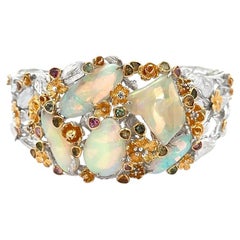 Pulsera brazalete multigema de cristal ópalo turmalina multicolor de ley