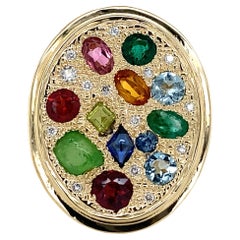 Multi-Gem Diamond 14k Yellow Gold Ring