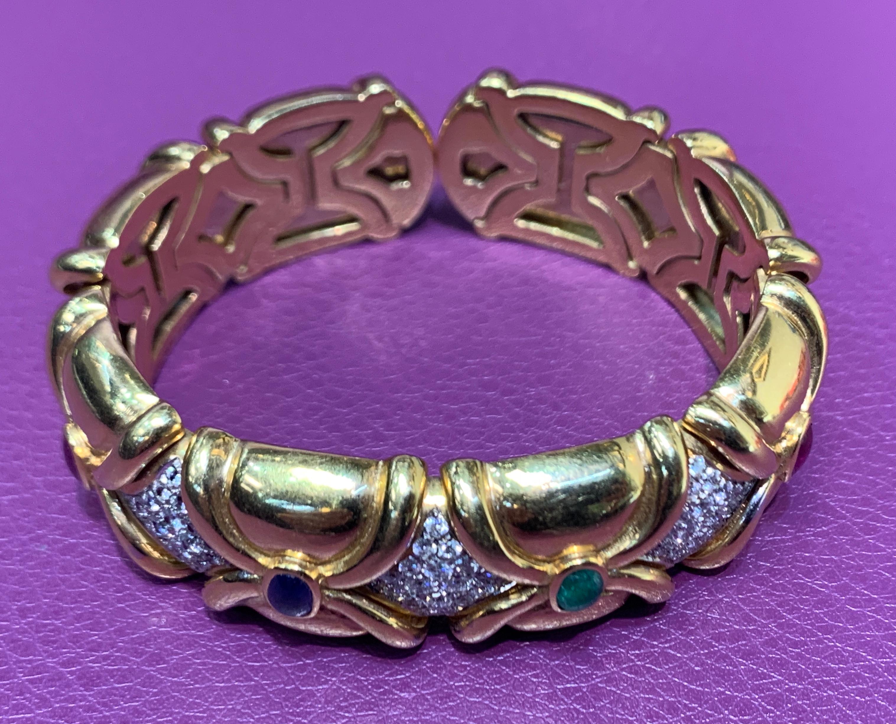Multi Gem and Diamond Bangle Bracelet In Excellent Condition For Sale In New York, NY
