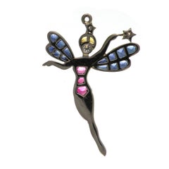 Multi Gem Diamond Petite Angel Pendent / Charm