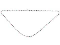 Multi Gem Diamond Sapphire Ruby Emerald and White Gold Necklace