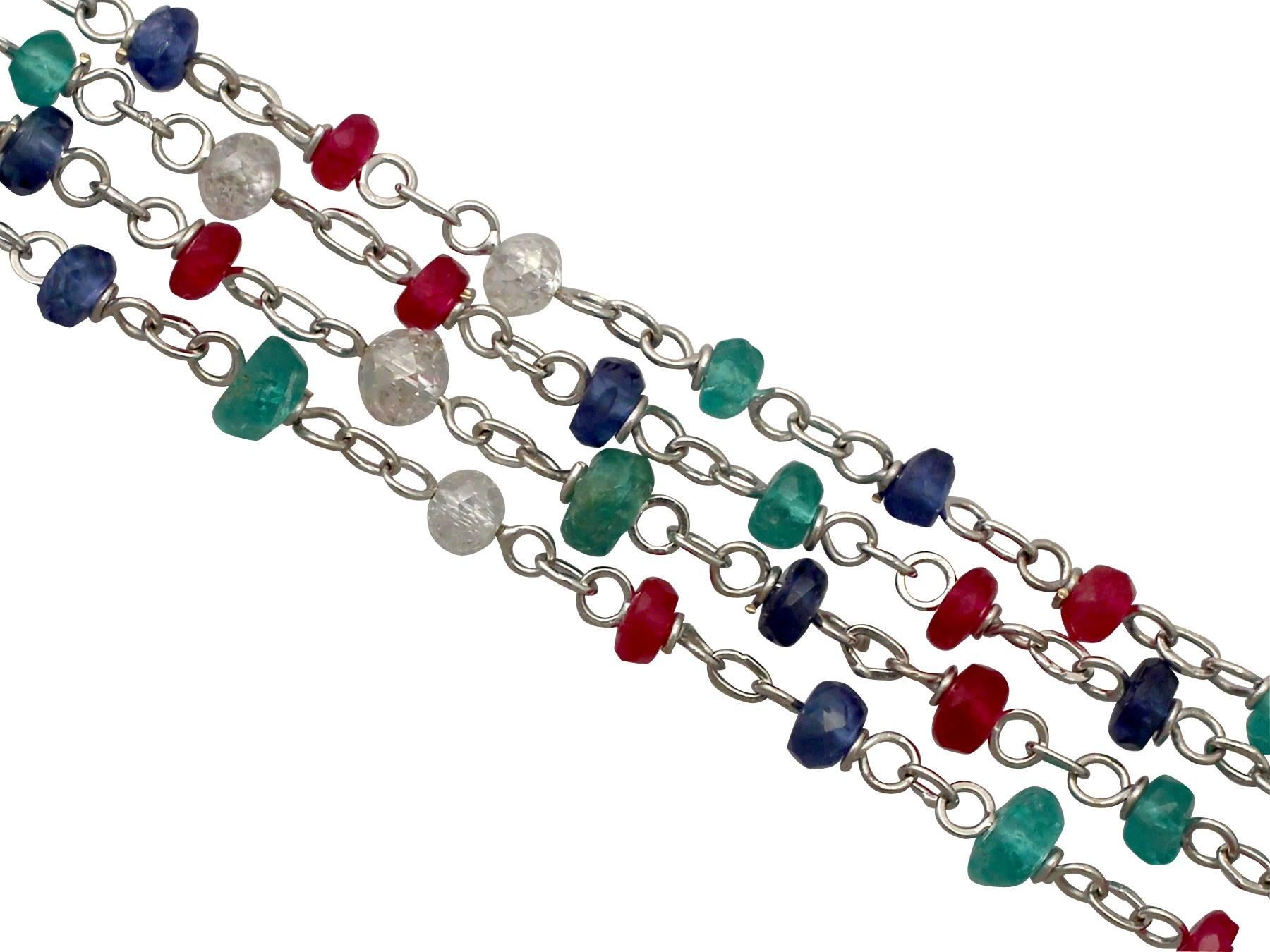 Contemporary Multi Gem Diamond Sapphire Ruby Emerald and White Gold Necklace