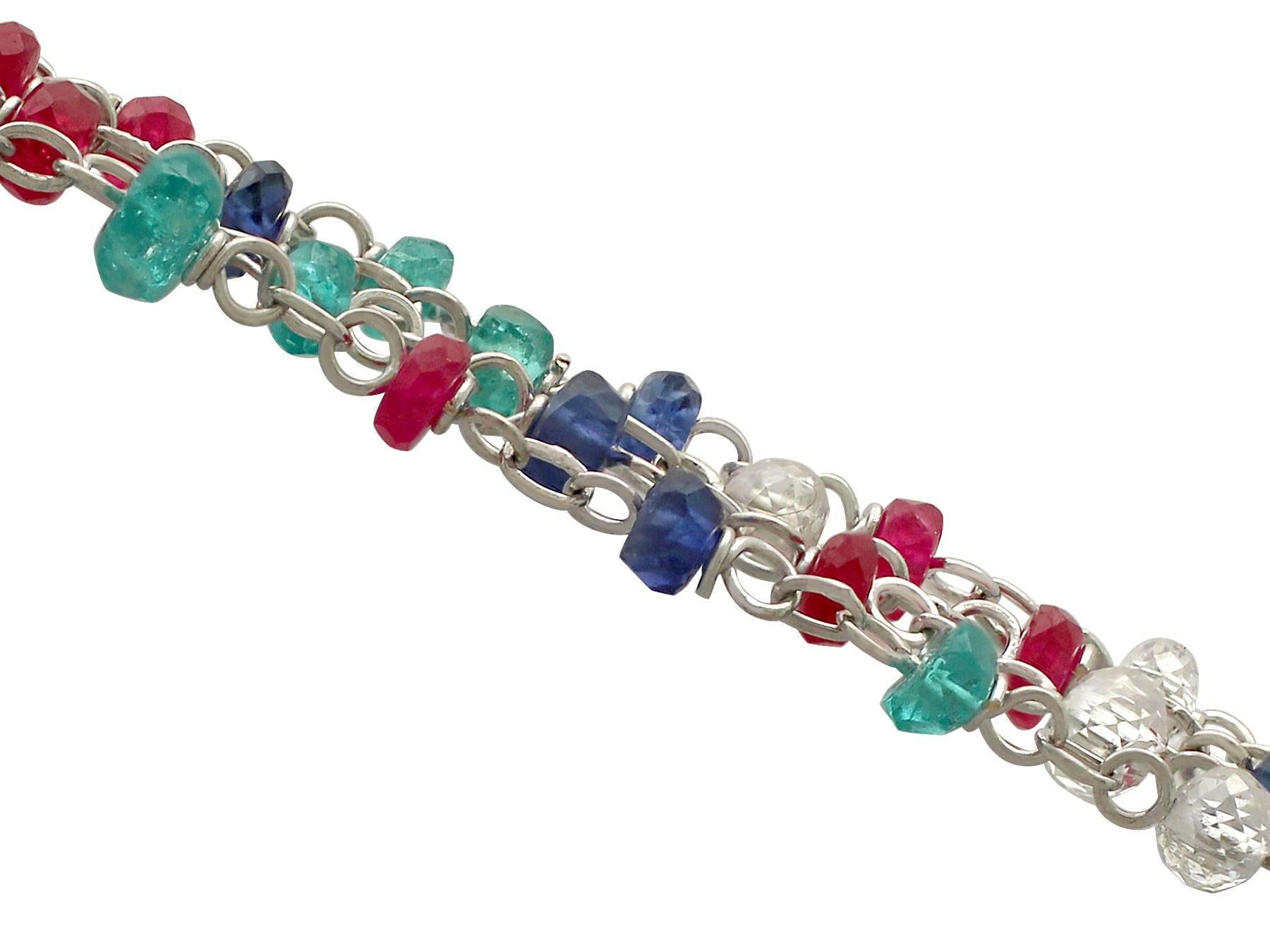 Bead Multi Gem Diamond Sapphire Ruby Emerald and White Gold Necklace