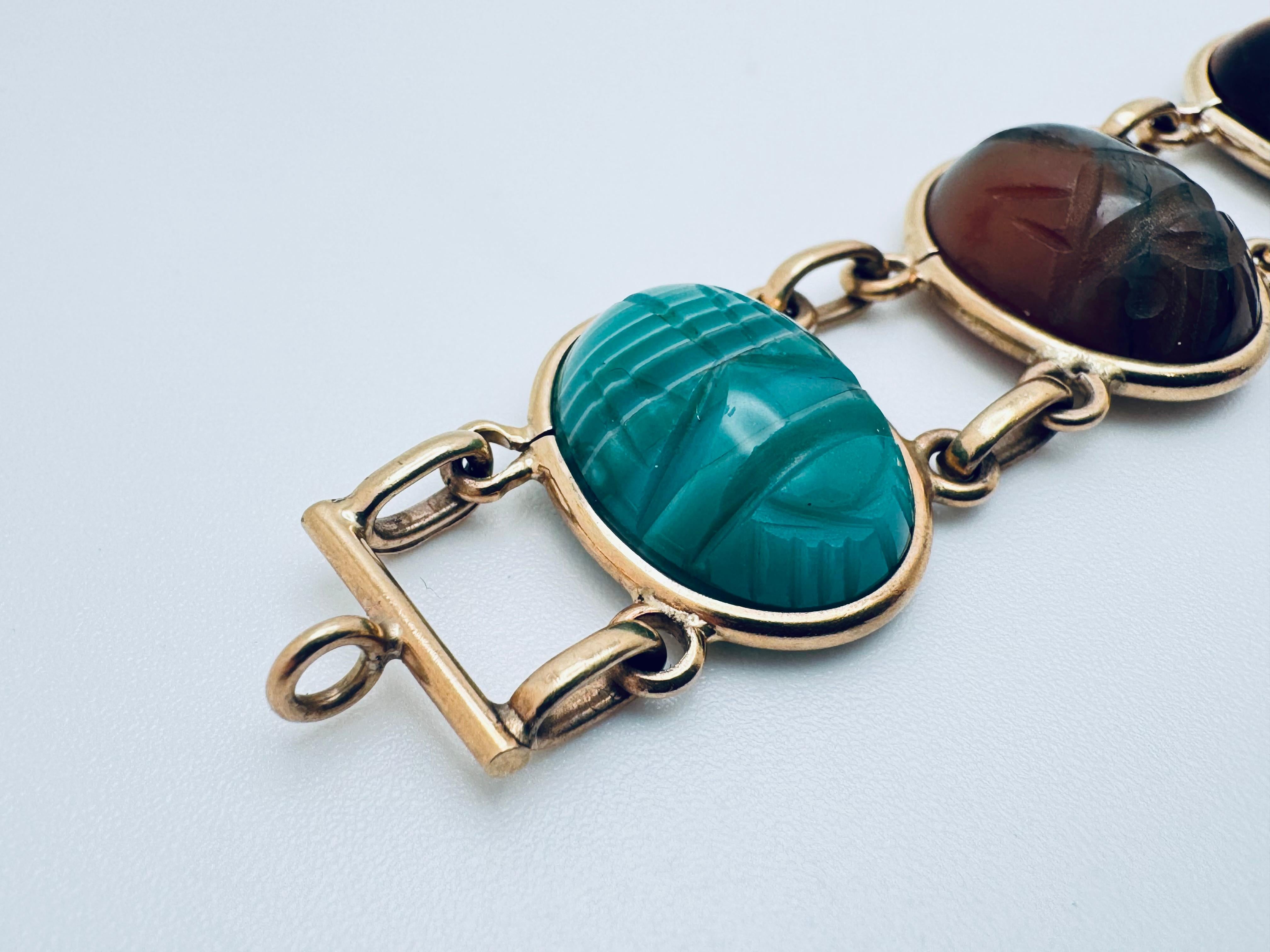 Pulsera Escarabajo Grabada Multi-Gemas Corte oval en venta