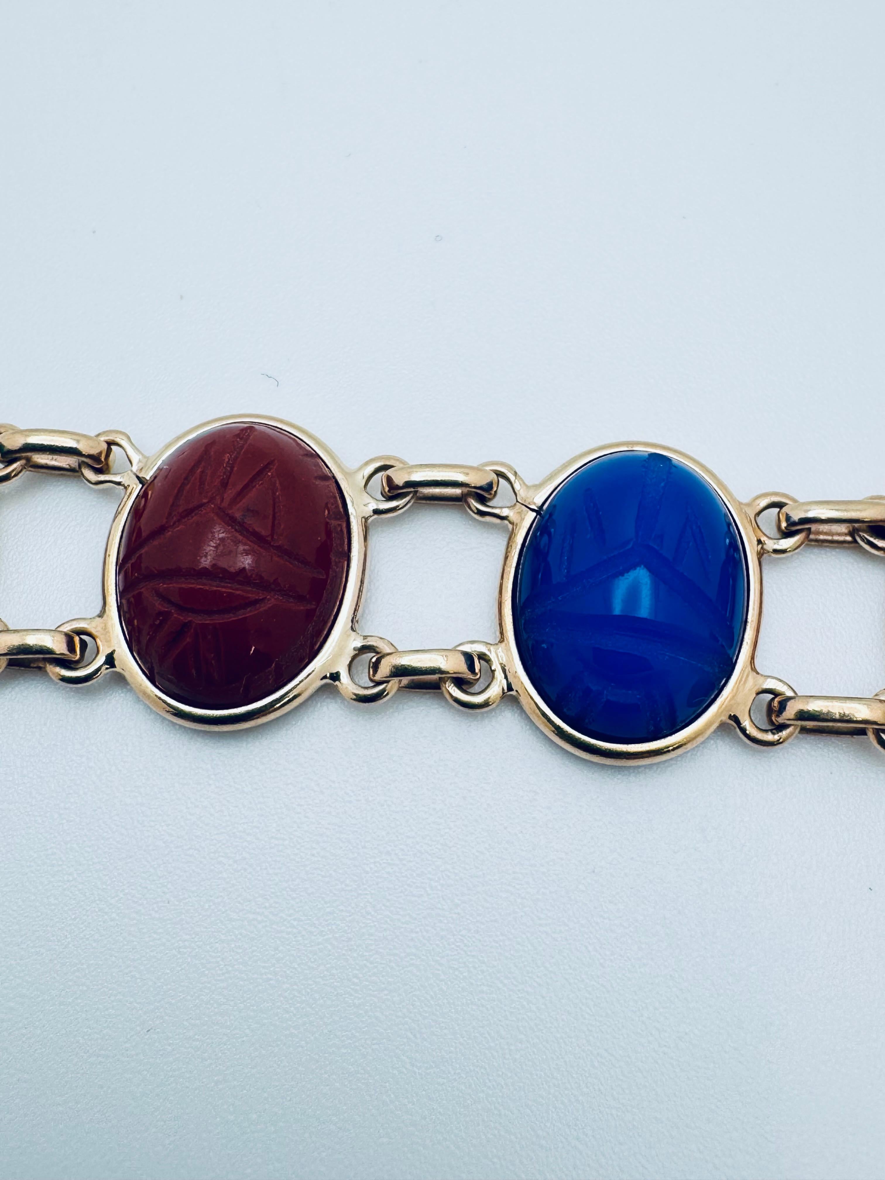 Pulsera Escarabajo Grabada Multi-Gemas en venta 2