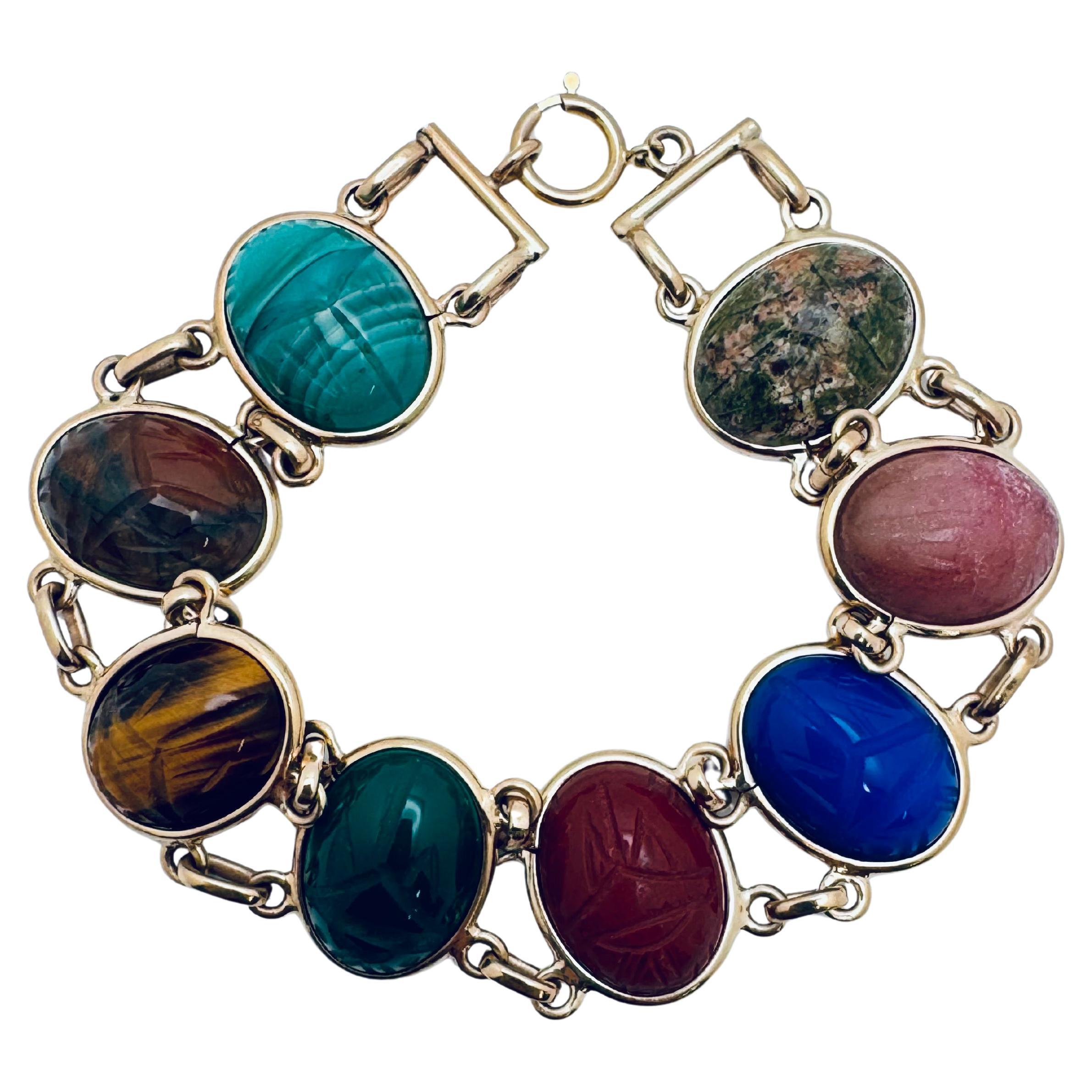 Pulsera Escarabajo Grabada Multi-Gemas