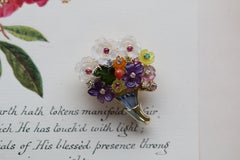 Multi-gem Floral 18 Karat Yellow Gold Brooch