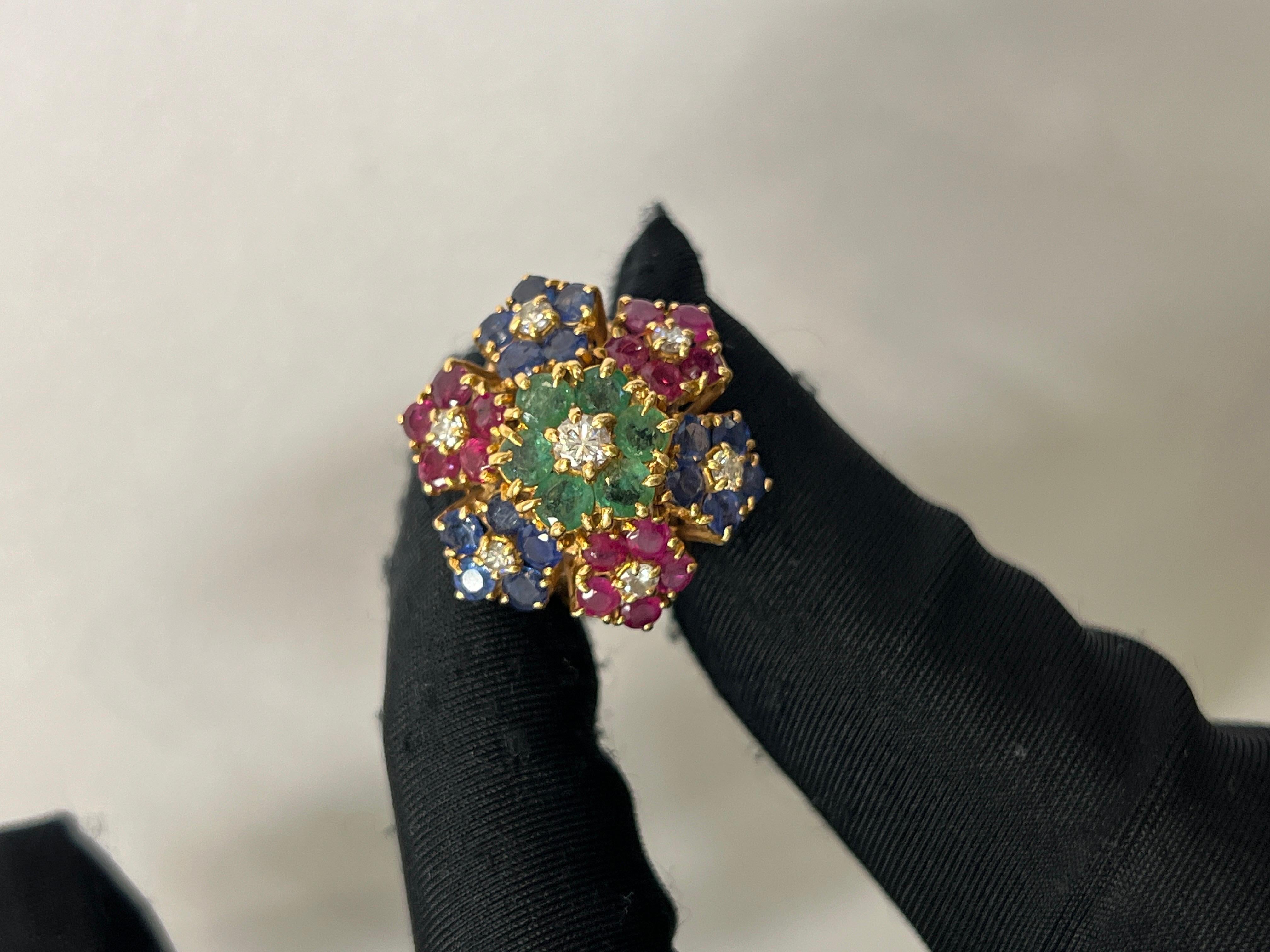 Round Cut Multi Gem Floral Ring For Sale