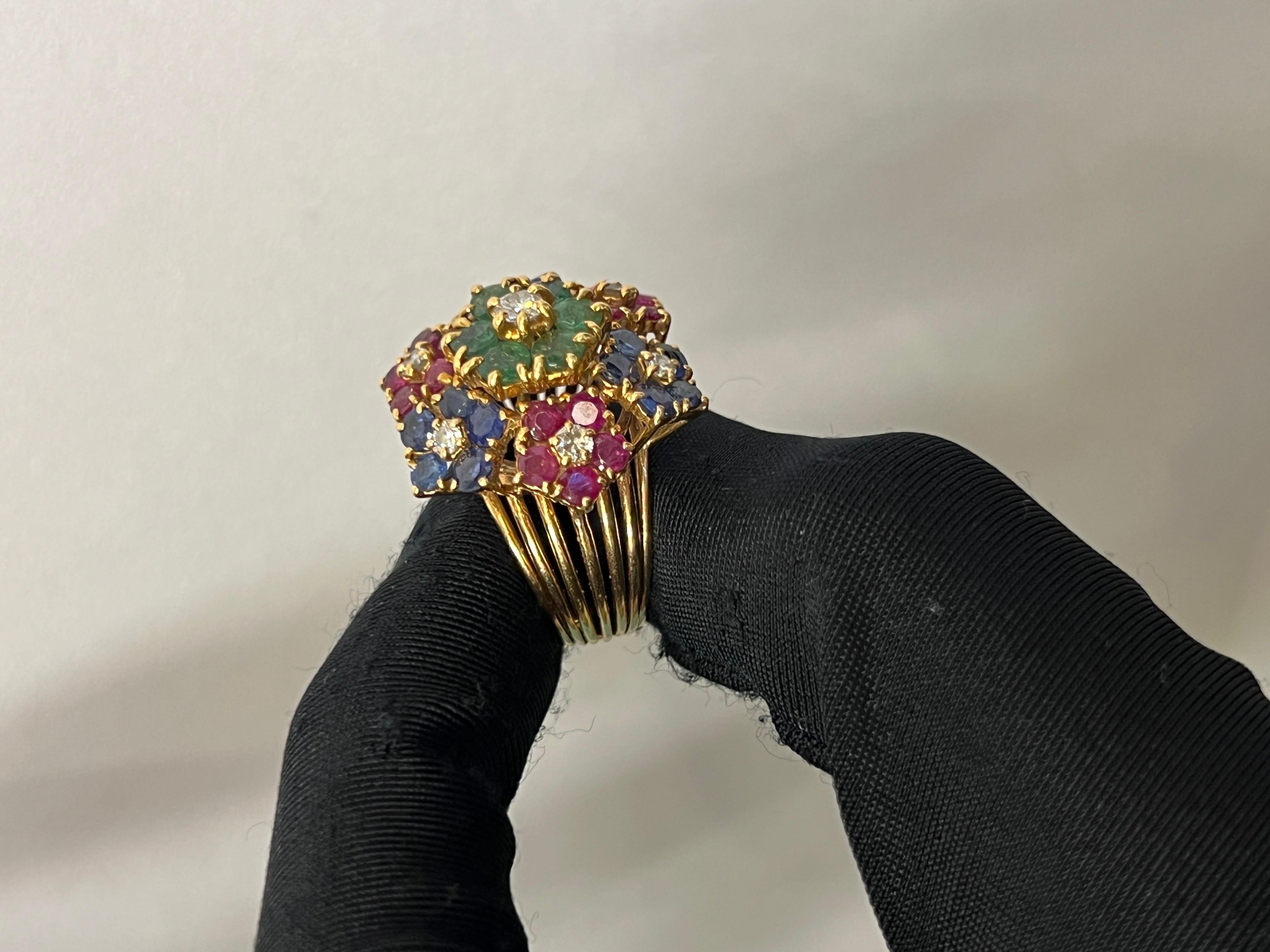Multi Gem Floral Ring In Excellent Condition For Sale In New York, NY