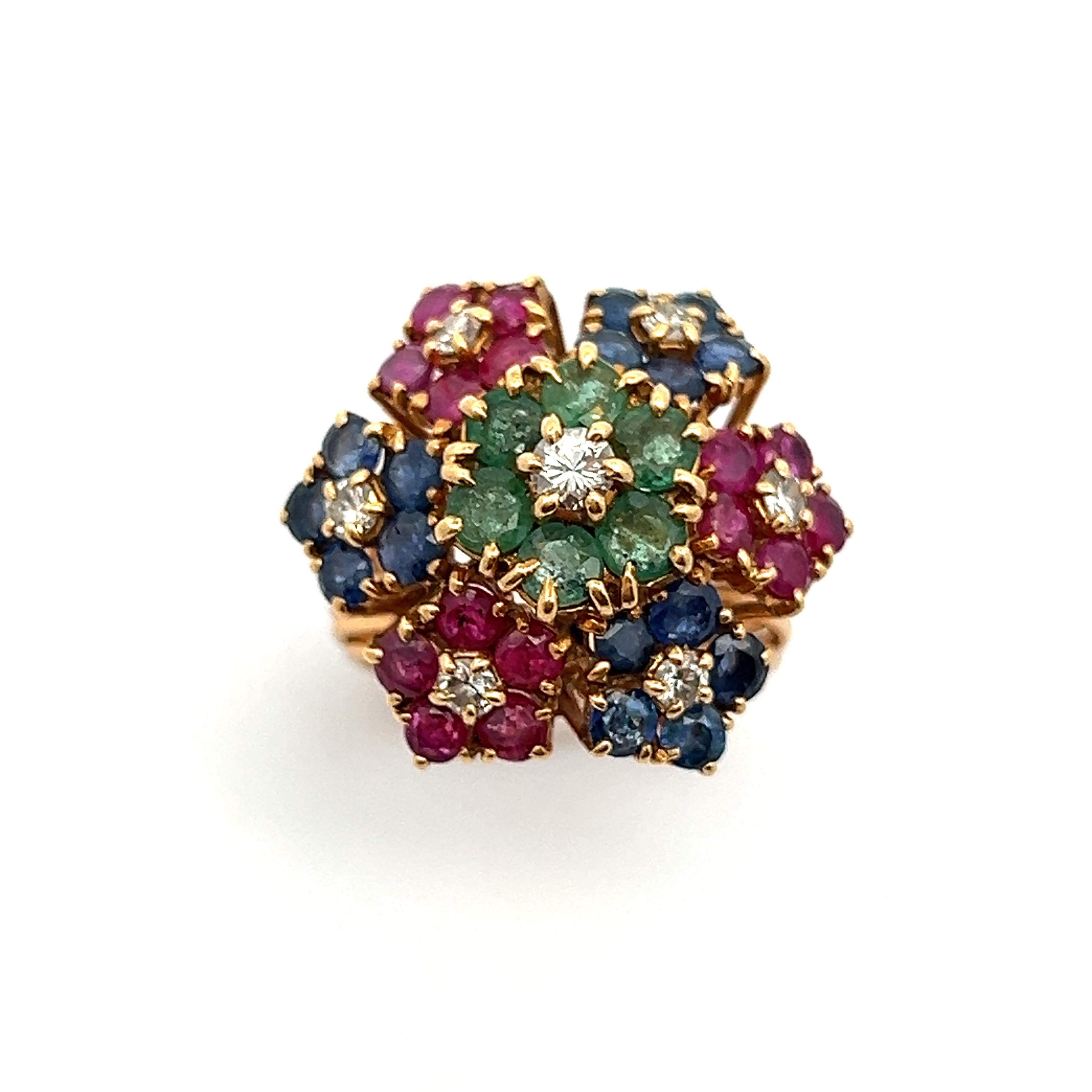 Women's or Men's Multi Gem Floral Ring For Sale