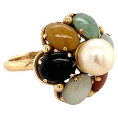 Multi Gem Flower Cluster Ring with Cabochon Cut Stones in 14k Gold
