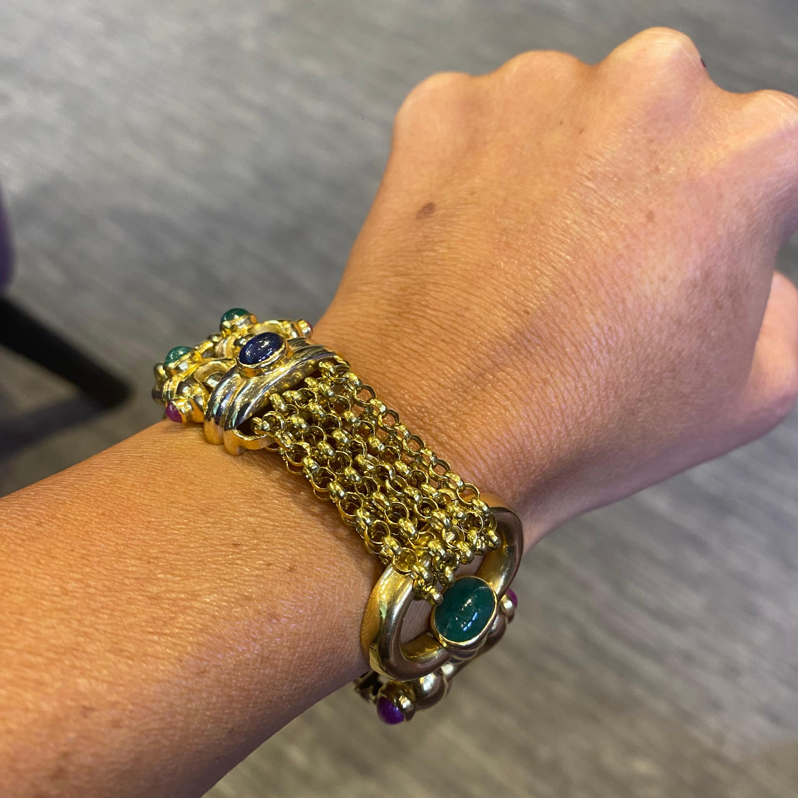 Bracelet à maillons en or et pierres multiples Excellent état - En vente à New York, NY