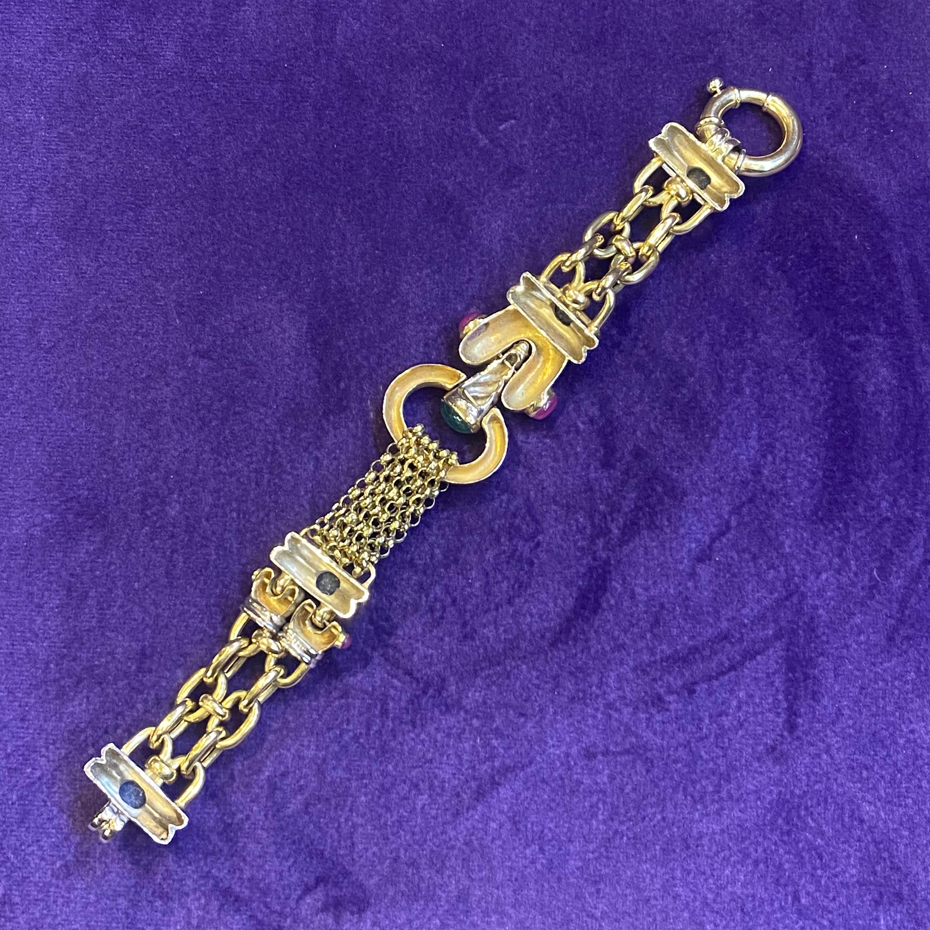 Multi Gem Gold Link Bracelet For Sale 1