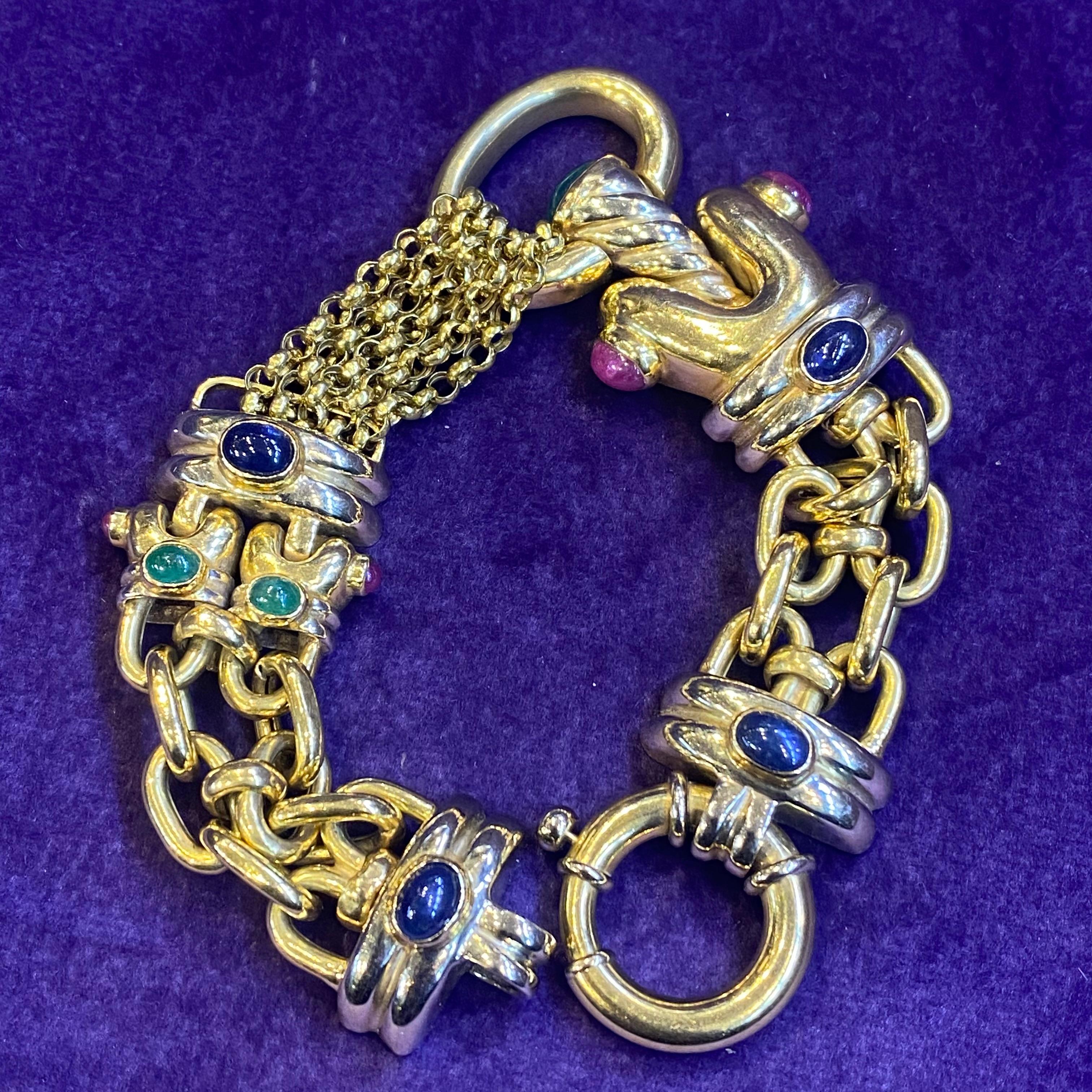 Multi Gem Gold Link Bracelet For Sale 2
