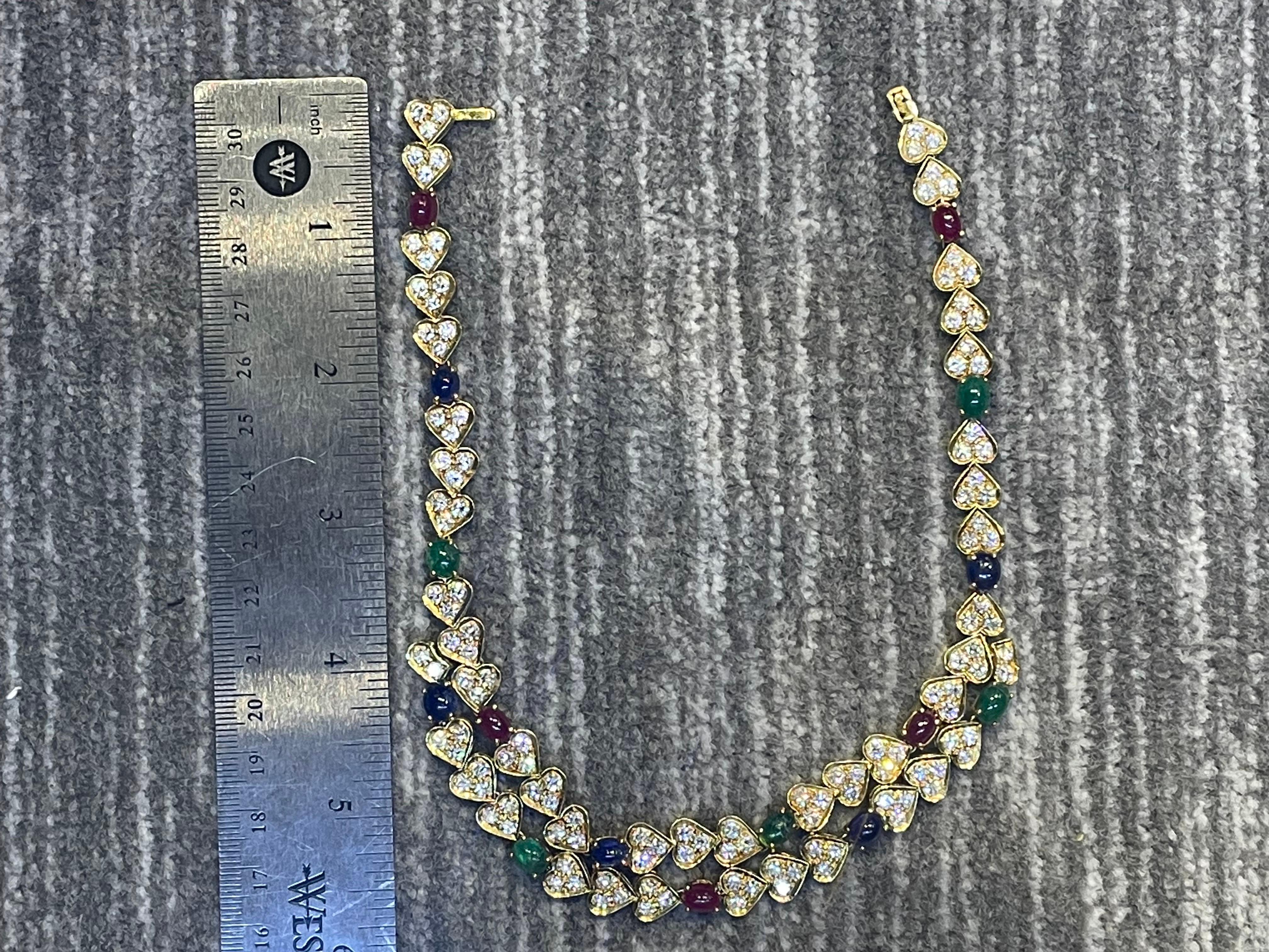 Multi Gem Heart Motif Necklace In Excellent Condition For Sale In New York, NY
