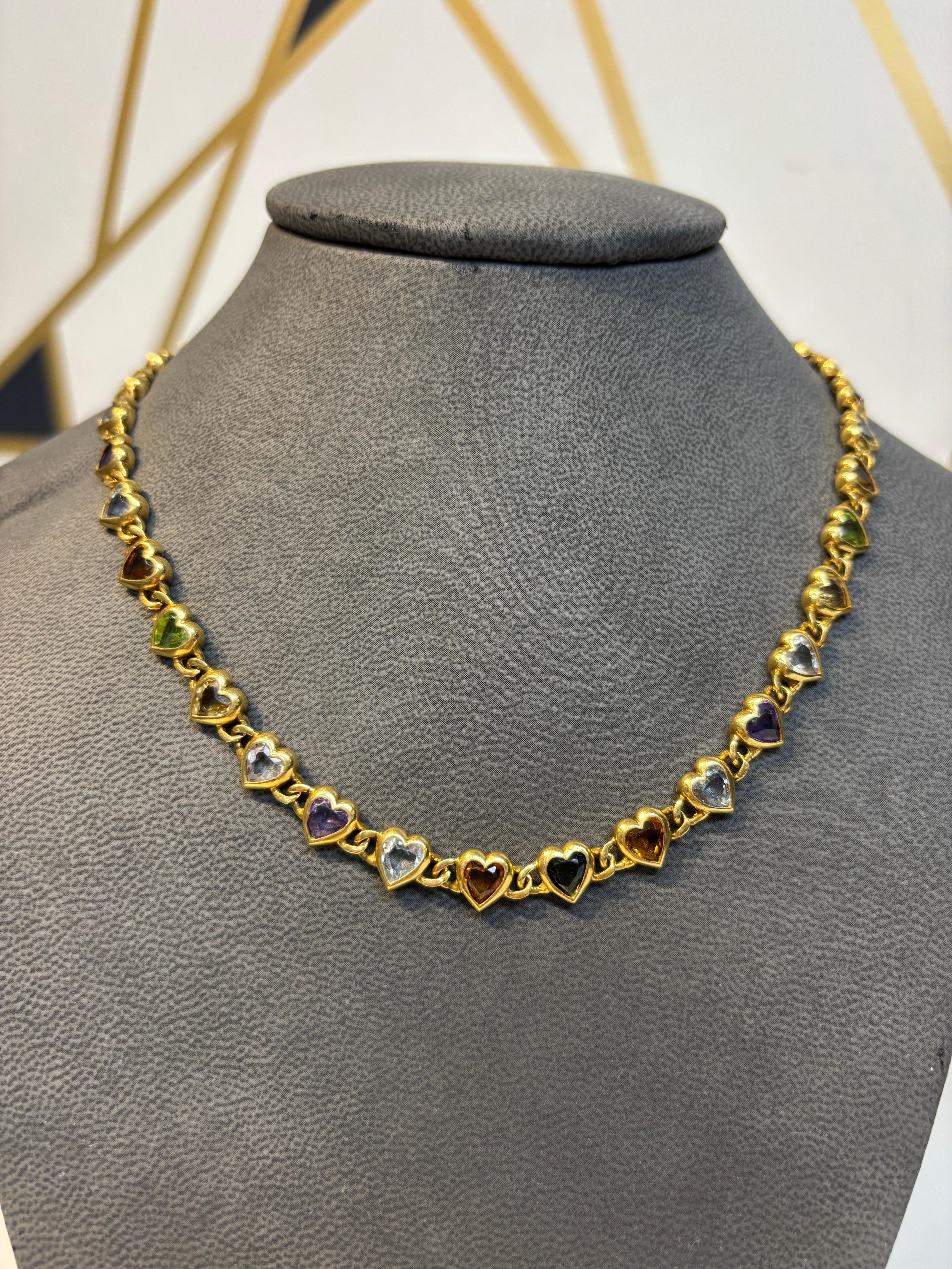 Women's Multi Gem Heart Motif Necklace For Sale