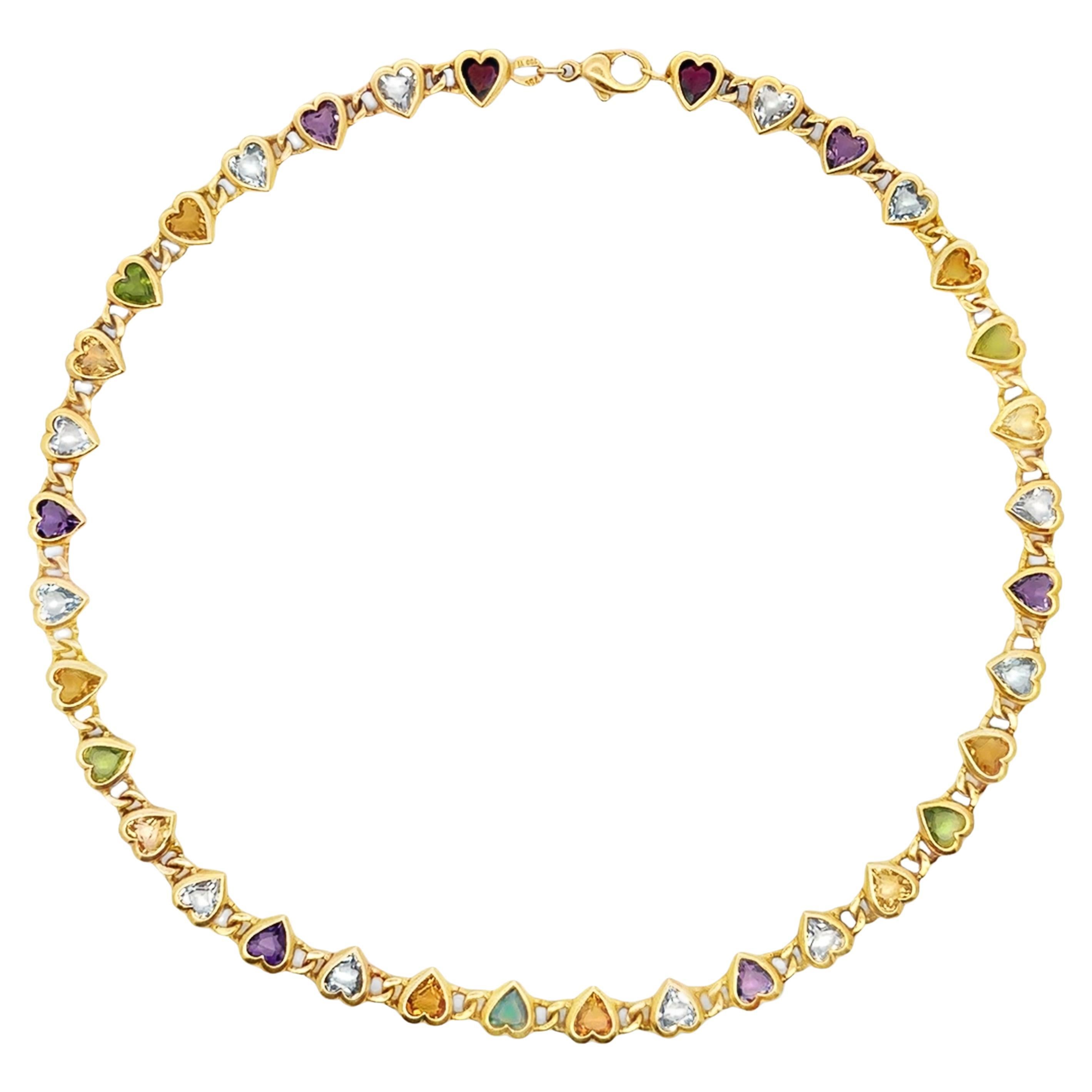 Multi Gem Heart Motif Necklace