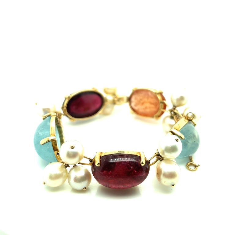 MultiGem Pearl Gold Bracelet For Sale at 1stDibs