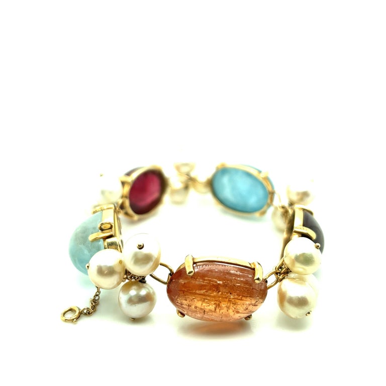 MultiGem Pearl Gold Bracelet For Sale at 1stDibs