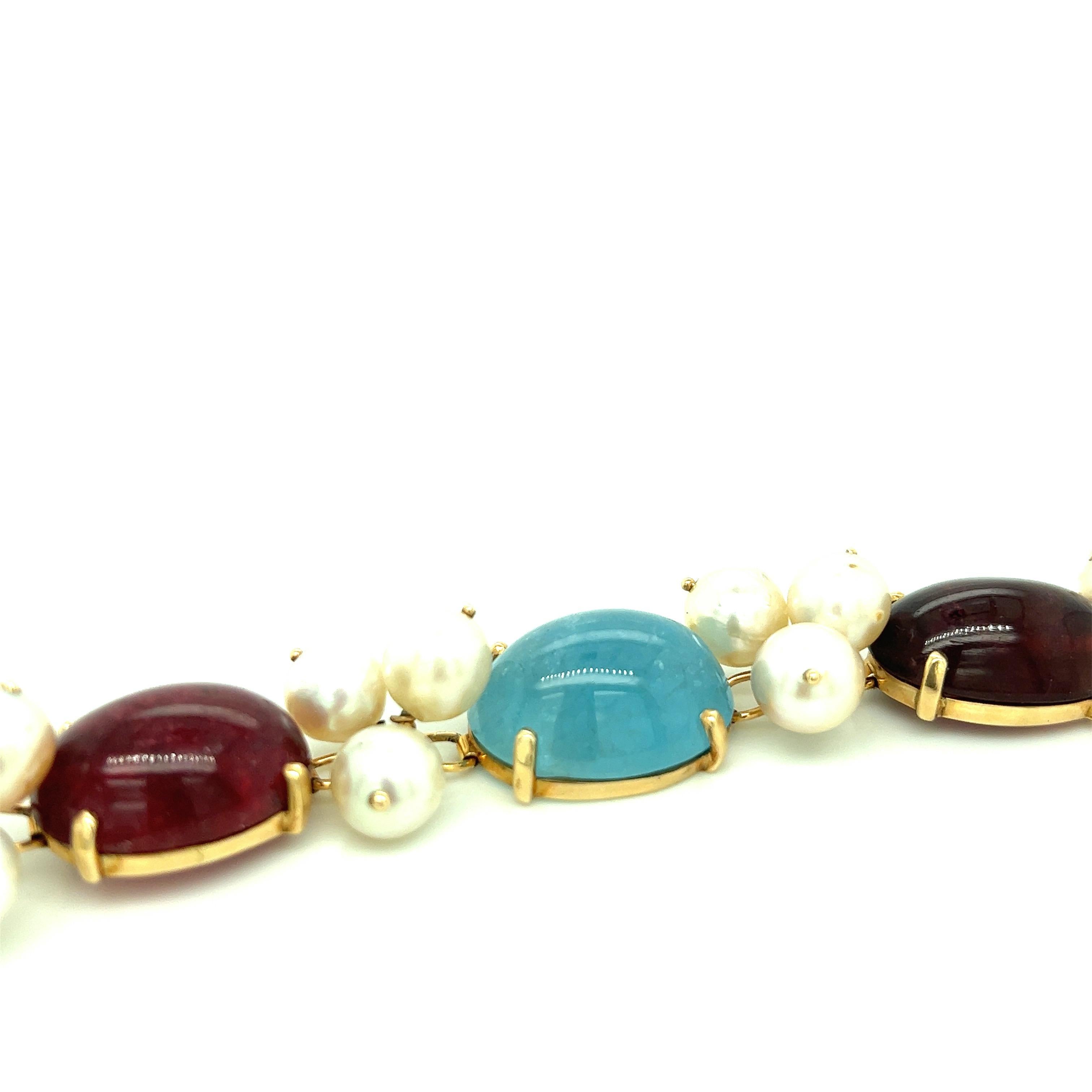 Multi-Gem Pearl Gold Bracelet In Good Condition For Sale In New York, NY
