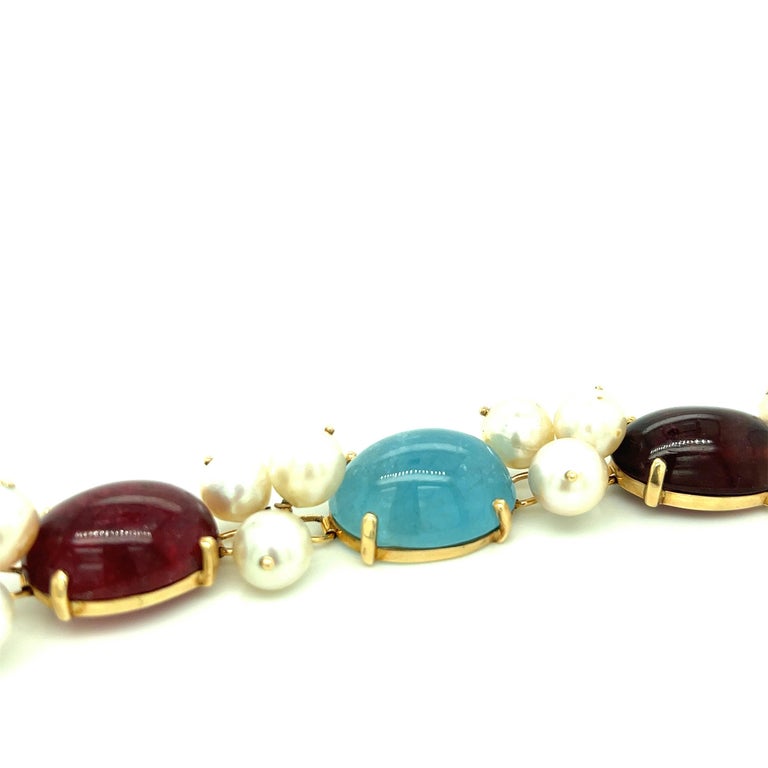 MultiGem Pearl Gold Bracelet For Sale at 1stDibs