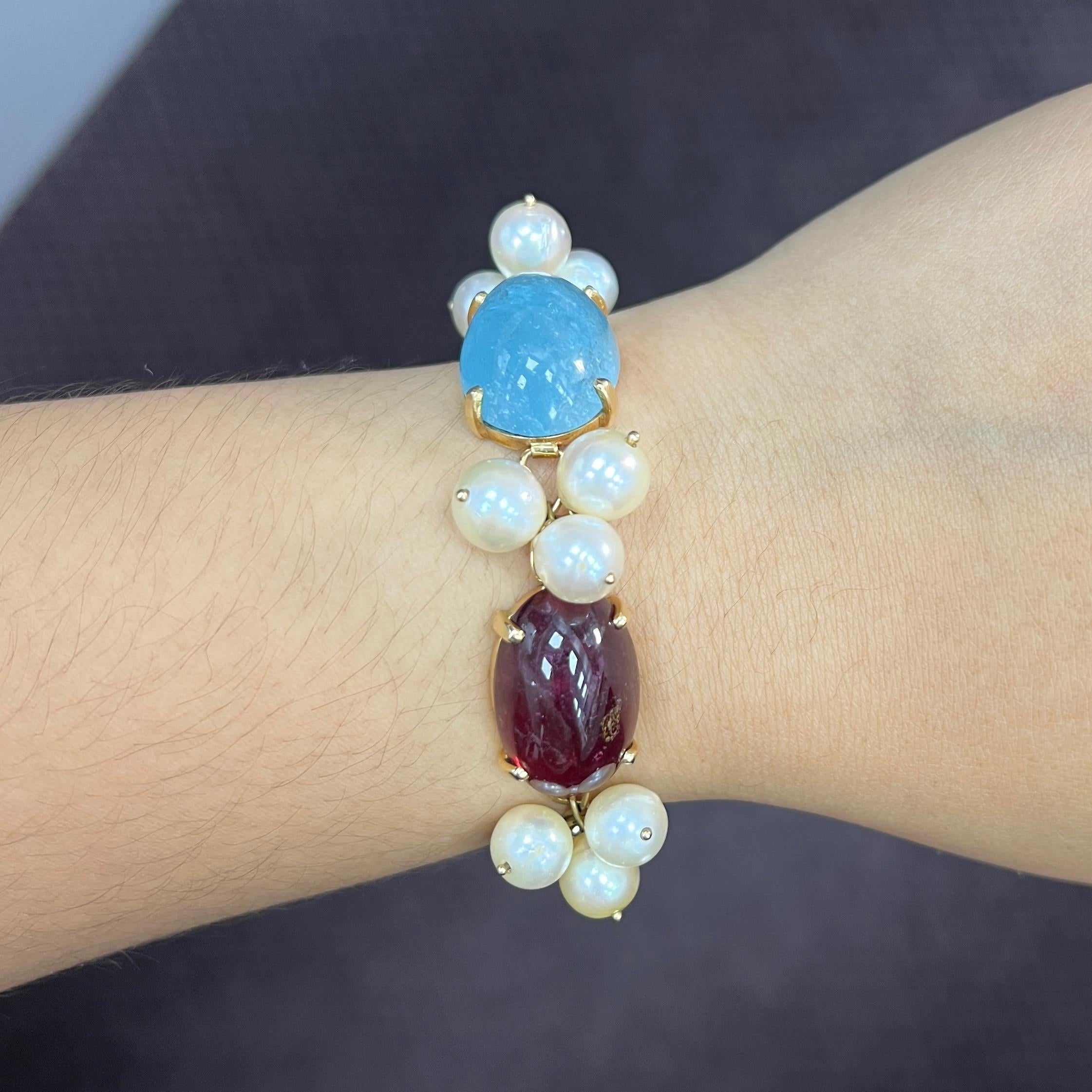 Multi-Gem Pearl Gold Bracelet For Sale 1