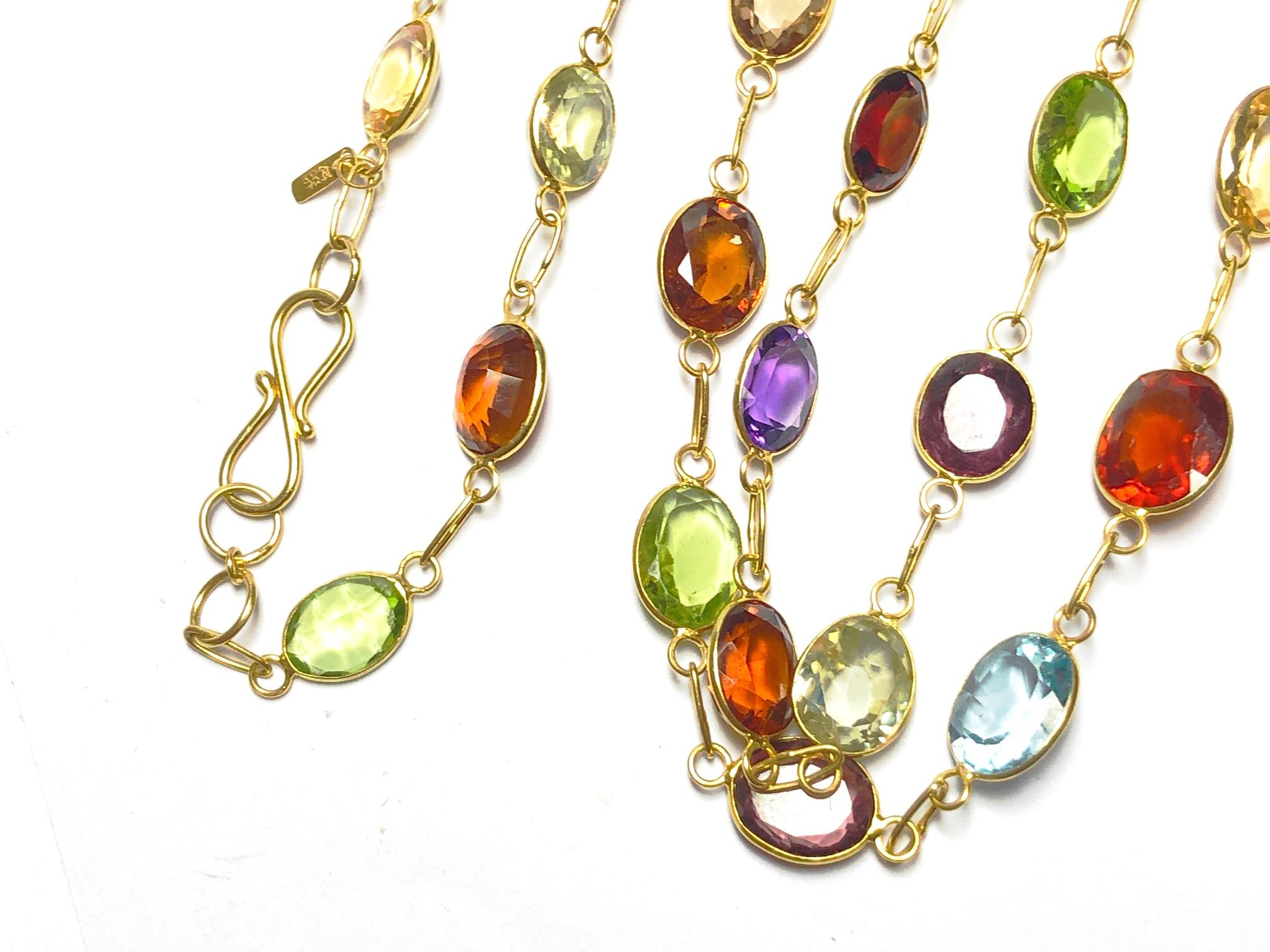 Multi Gem Set Gold Necklace In Good Condition In London, GB