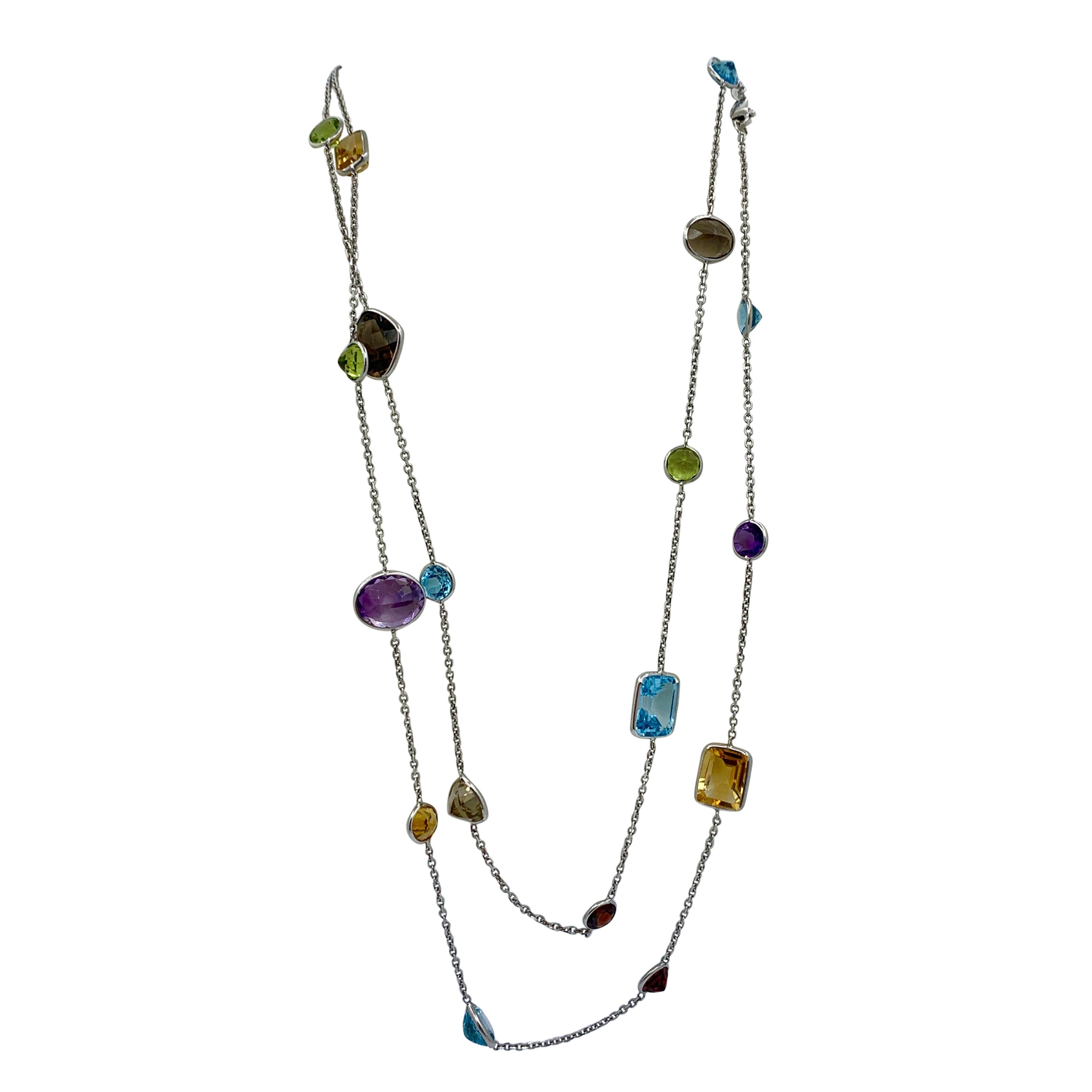 Edelstein-Halskette 14 Karat Weißgold By The Yard Sautoir Amethyst im Angebot