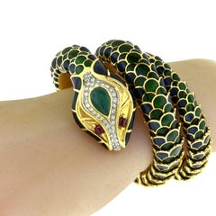 Multi Gem Stone and Color Enamel Flexible Snake Bracelet