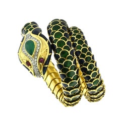 Multi Gem Stone and Color Enamel Flexible Snake Bracelet