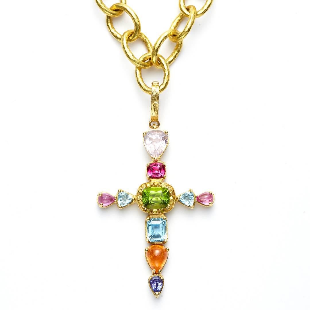 Multi Gem Stone Gold Summer Cross Pendant 1