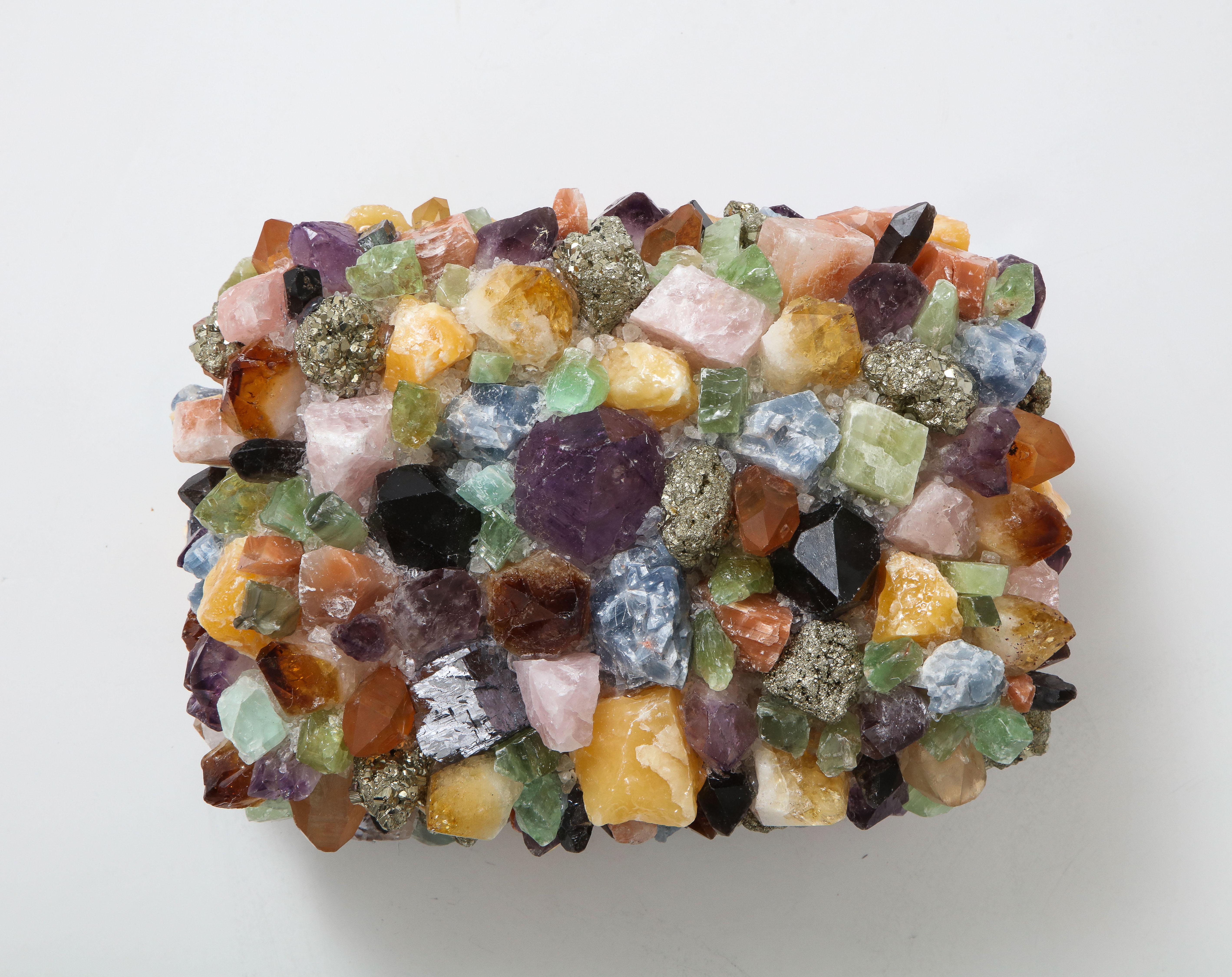 Multi Gem Stone Quartz Encrusted Box In Excellent Condition In New York, NY