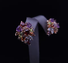 Multi Gem Stones Earrings in 14K Yellow Gold