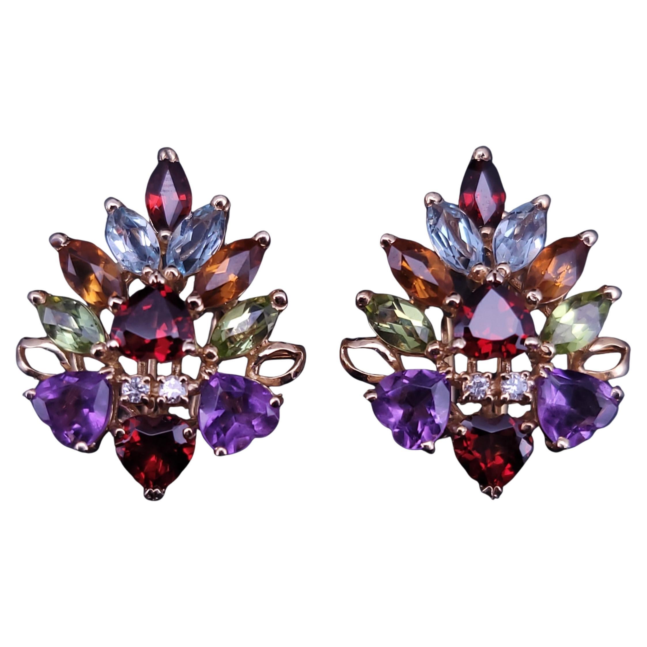 Pendientes Multi Gemas en Oro Amarillo de 14 K