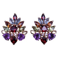 Multi Gem Stones Earrings in 14K Yellow Gold