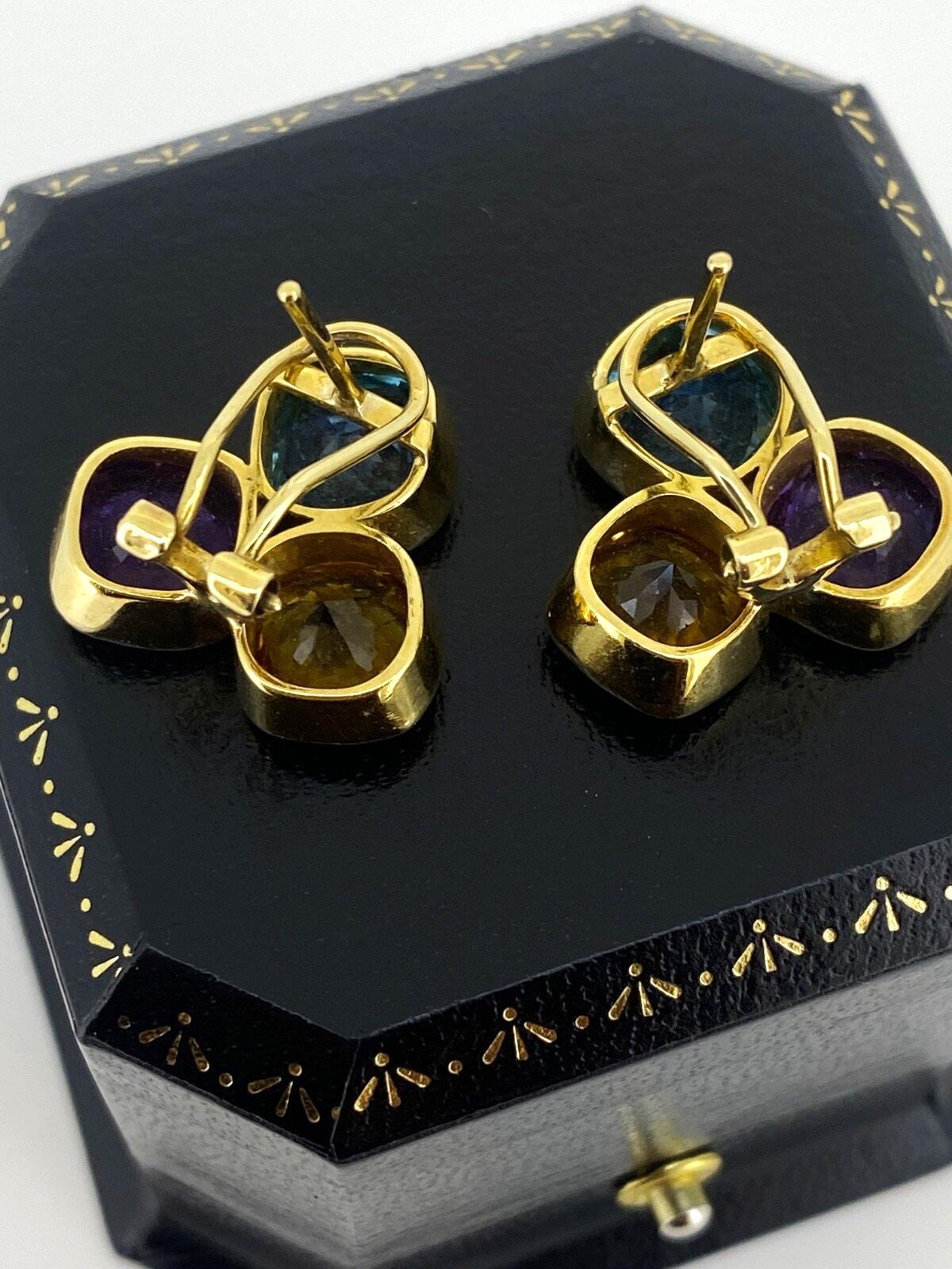 Boucles d'oreilles multi-gemmes - Topaze, Améthyste, Citrine - Forget Me Not en or jaune 14K Excellent état - En vente à MELBOURNE, AU