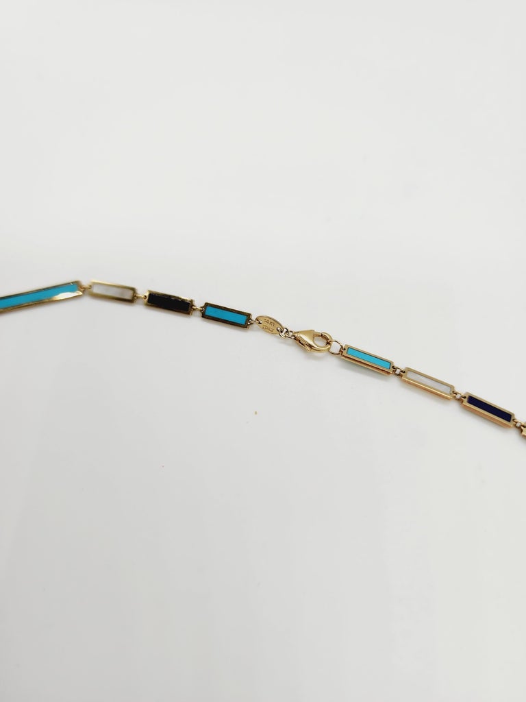 Multi Gem Yellow Gold Link Chain Necklace For Sale at 1stDibs