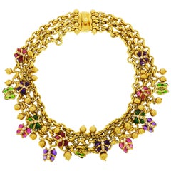 Multi-Gems Butterfly Yellow Gold Necklace