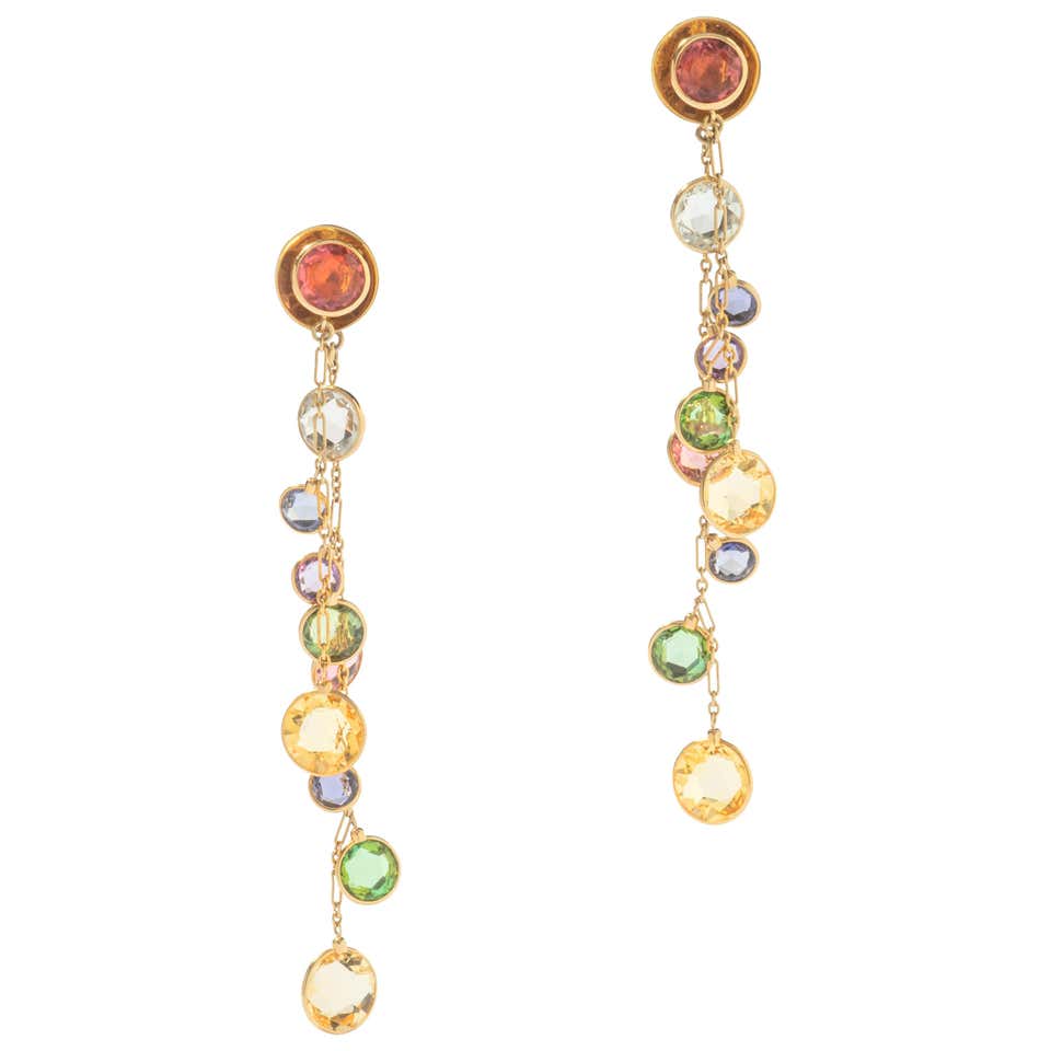 Bulgari Elisia Beautiful Pair of Gem Set Diamond Gold Pendant Earrings ...