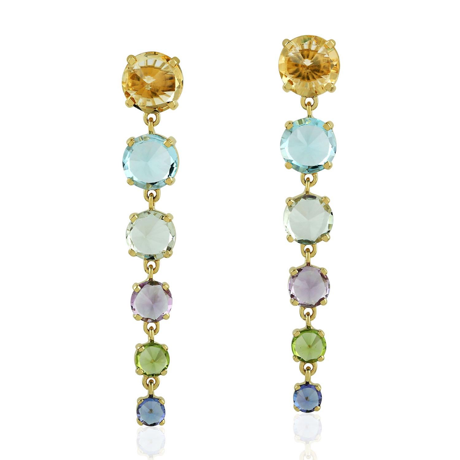 Modern Multi Gemstone 14 Karat Gold Earrings For Sale