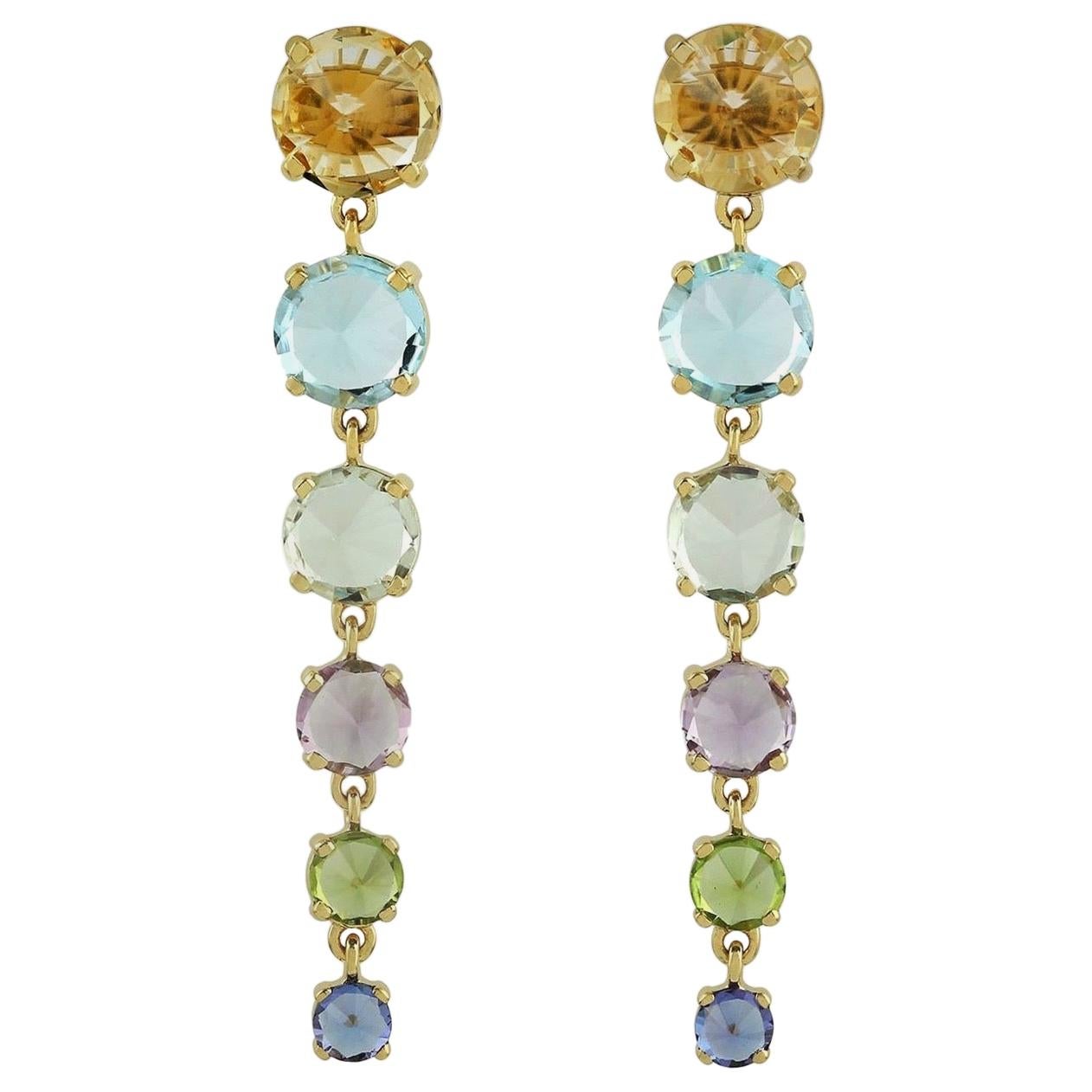 Multi Gemstone 14 Karat Gold Earrings For Sale