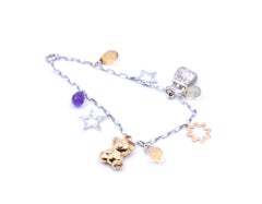 Multi-Gemstone 14 Karat White and Yellow Gold Charm Bracelet