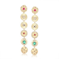 Multi Gemstone 14K Yellow Gold Coin Drop Earrings