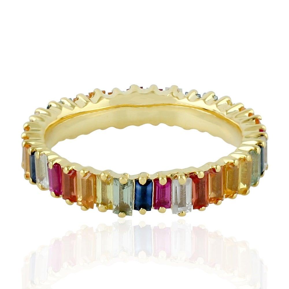 For Sale:  Multi Gemstone 18 Karat Gold Baguette Ring 2