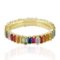 18 Karat Gold Baguette-Ring mit Edelsteinen