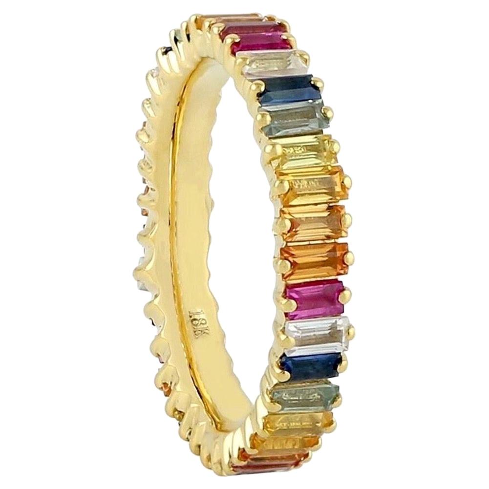 Multi Gemstone 18 Karat Gold Baguette Ring