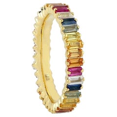 Multi Gemstone 18 Karat Gold Baguette Ring